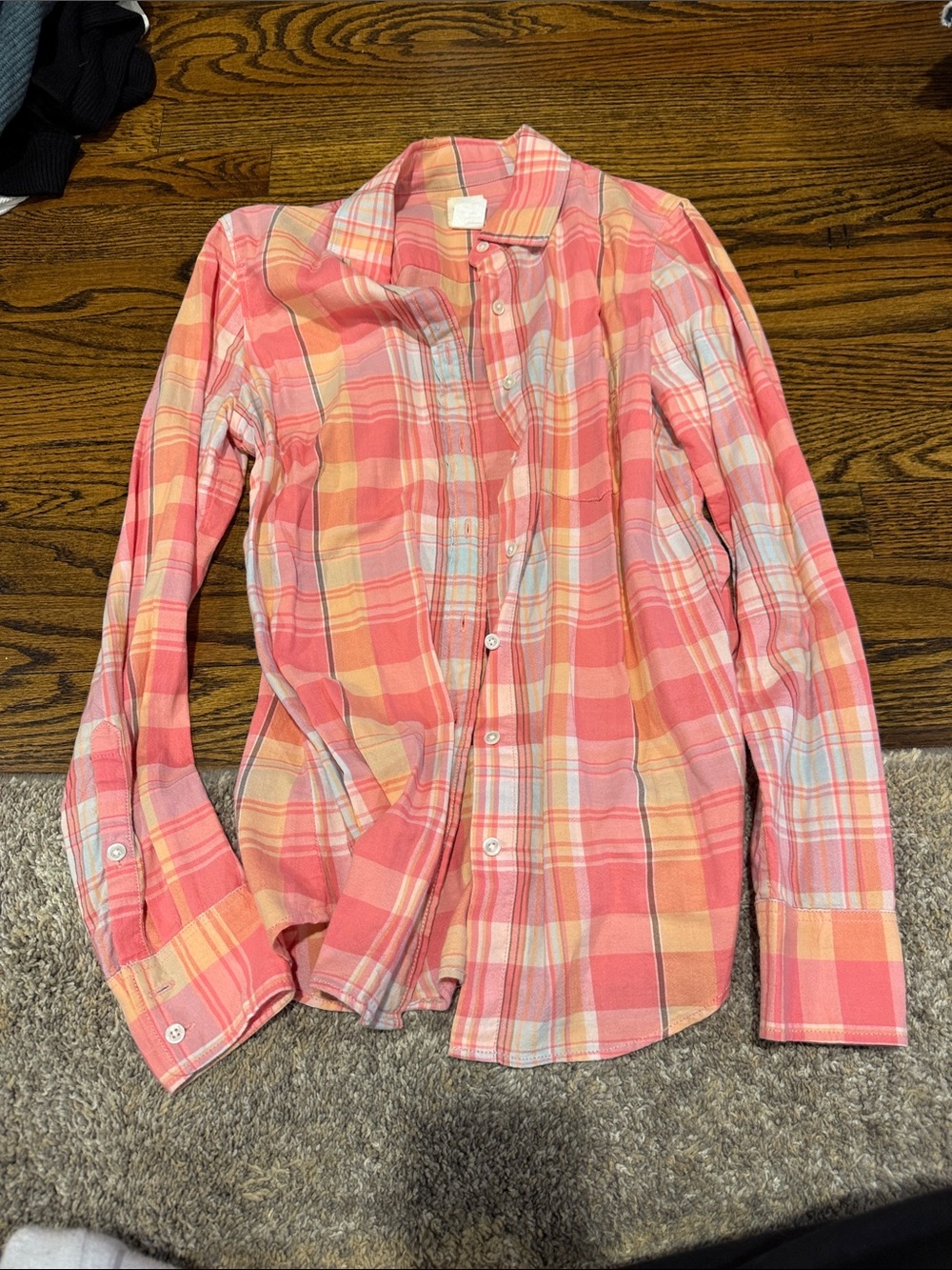 J. Crew Girls Coral & Peach Plaid Button-Down Shirt